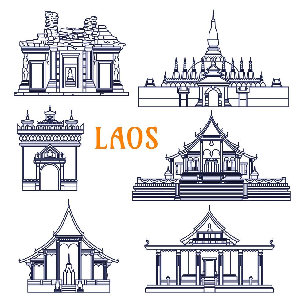 Laotian temples thin line icon for travel design vector