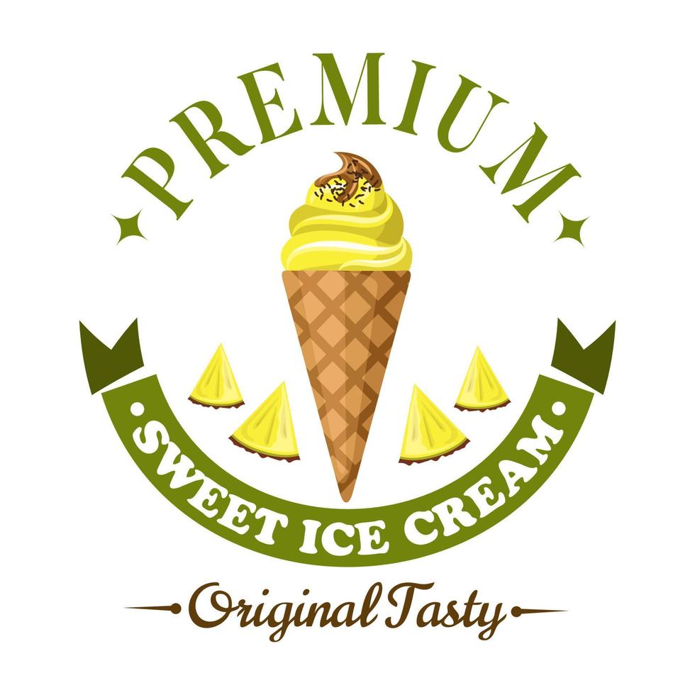 Fruity ice cream cone badge with fresh fruits vector