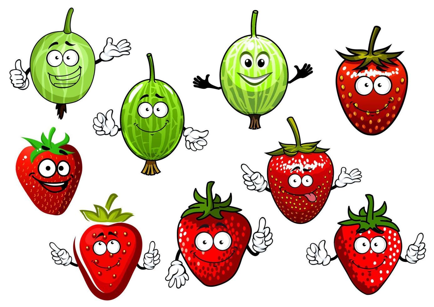 Cartoon strawberry and gooseberry fruits vector