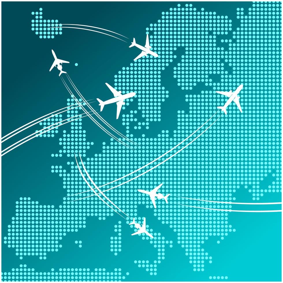 Airplanes flying over map of Europe, travel design vector