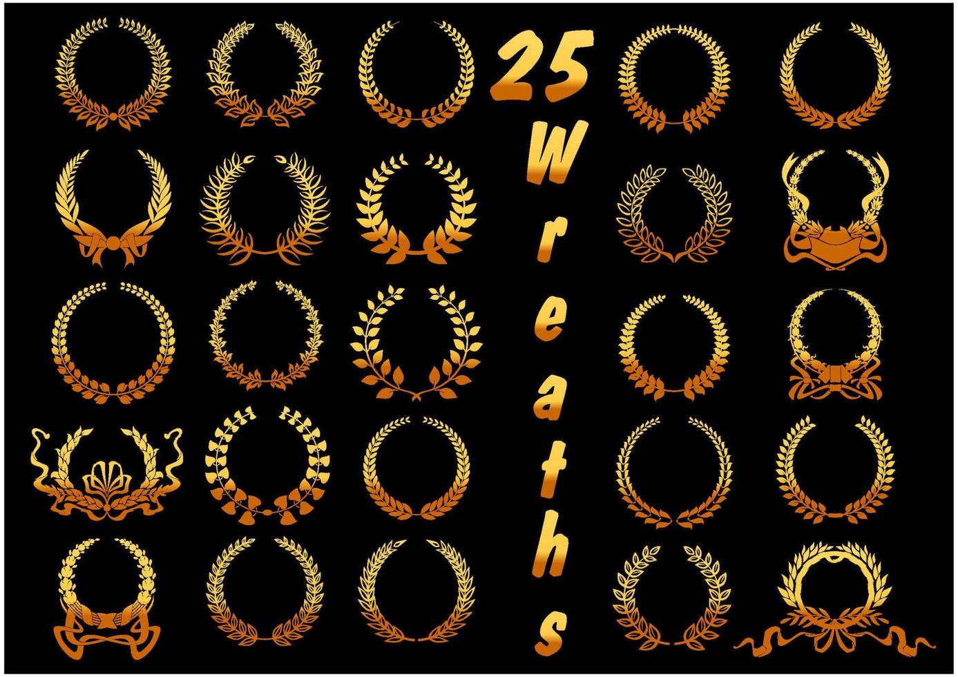 Golden laurel wreaths with ribbons and bows icons vector