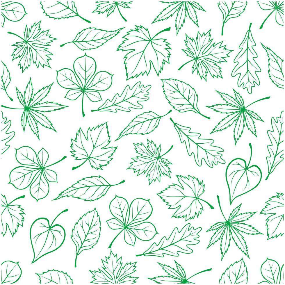Sketched green leaves seamless pattern background vector