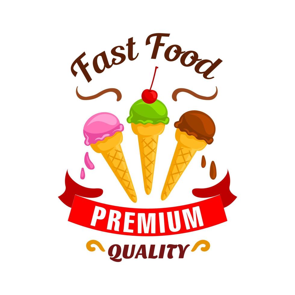 Fast food ice cream label icon vector