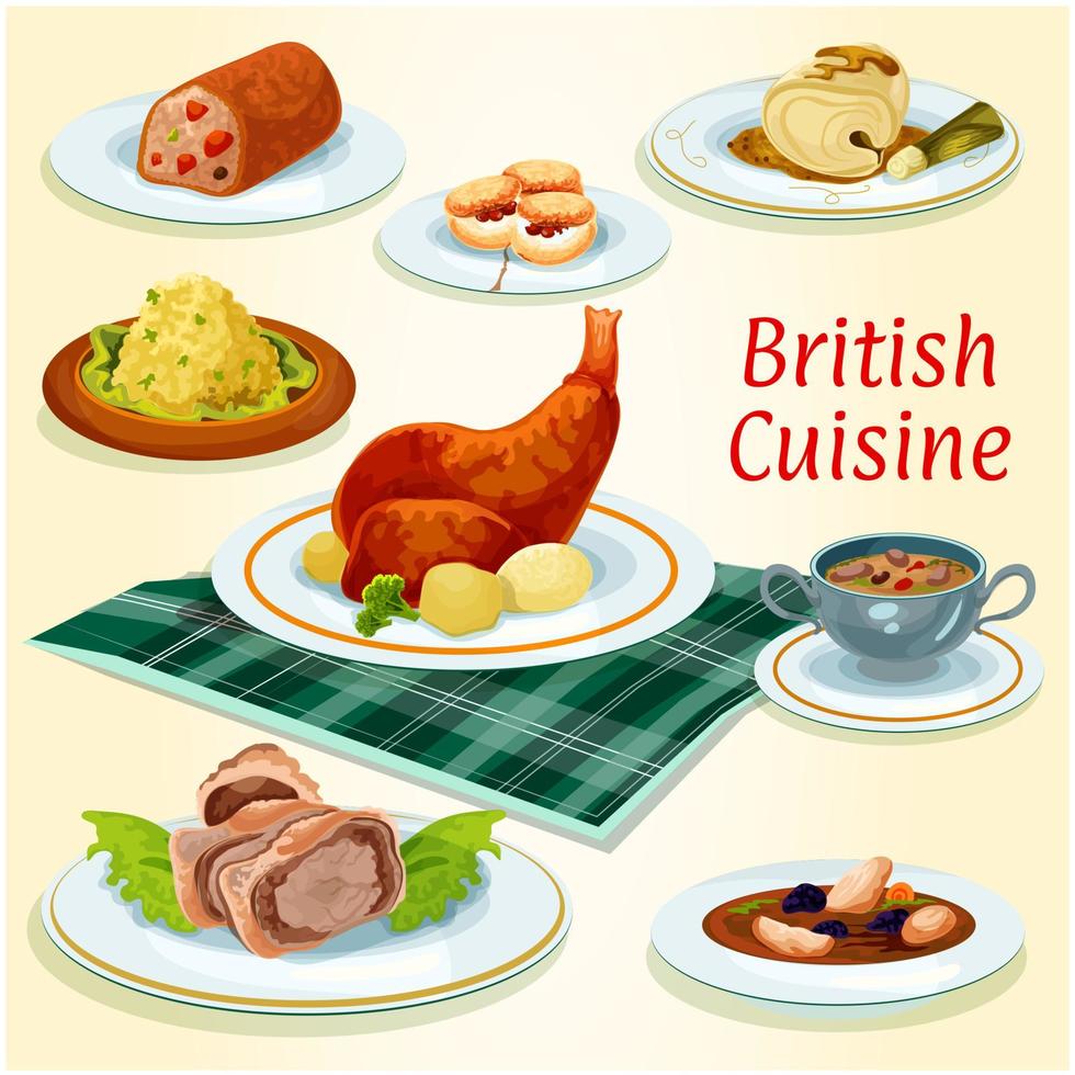 British cuisine icon with popular dinner dishes vector