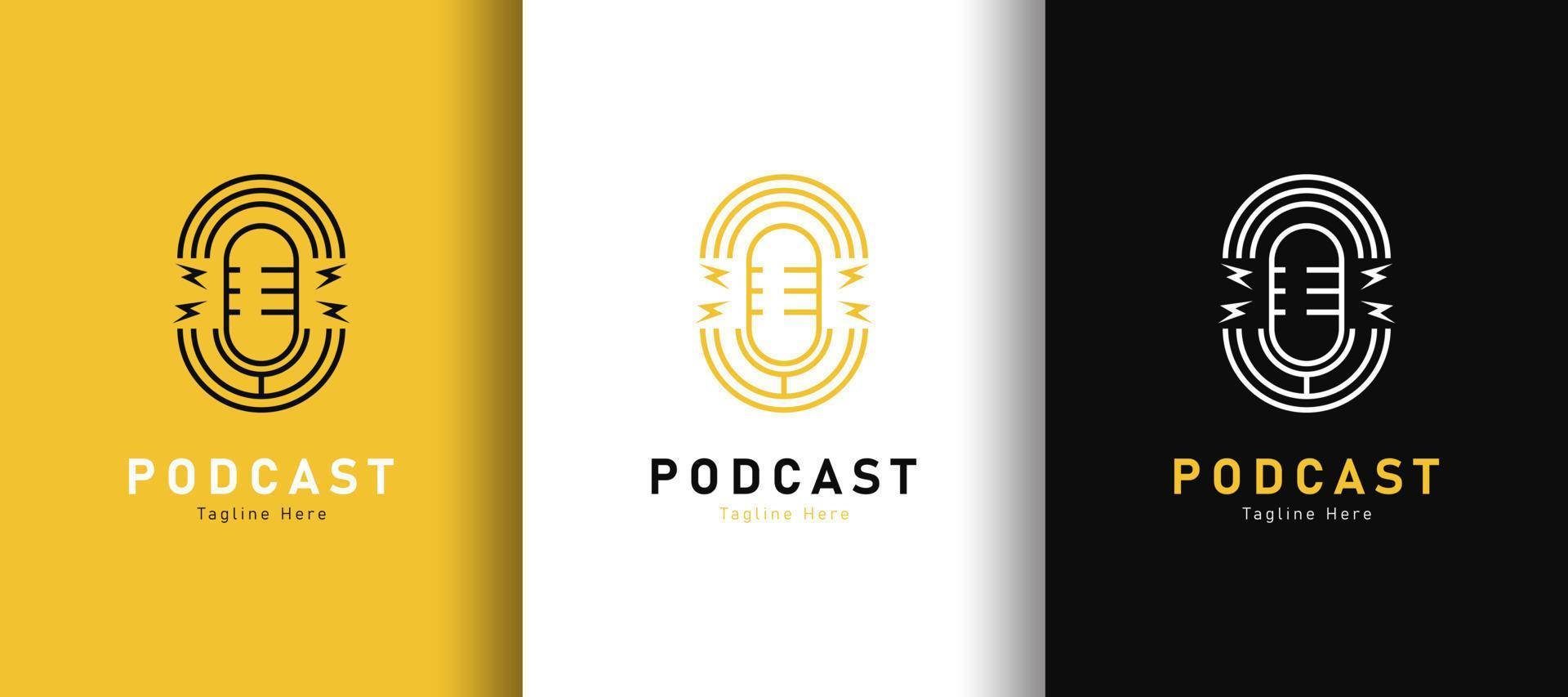 logotipo de podcast detallado sobre fondo de diferentes colores vector
