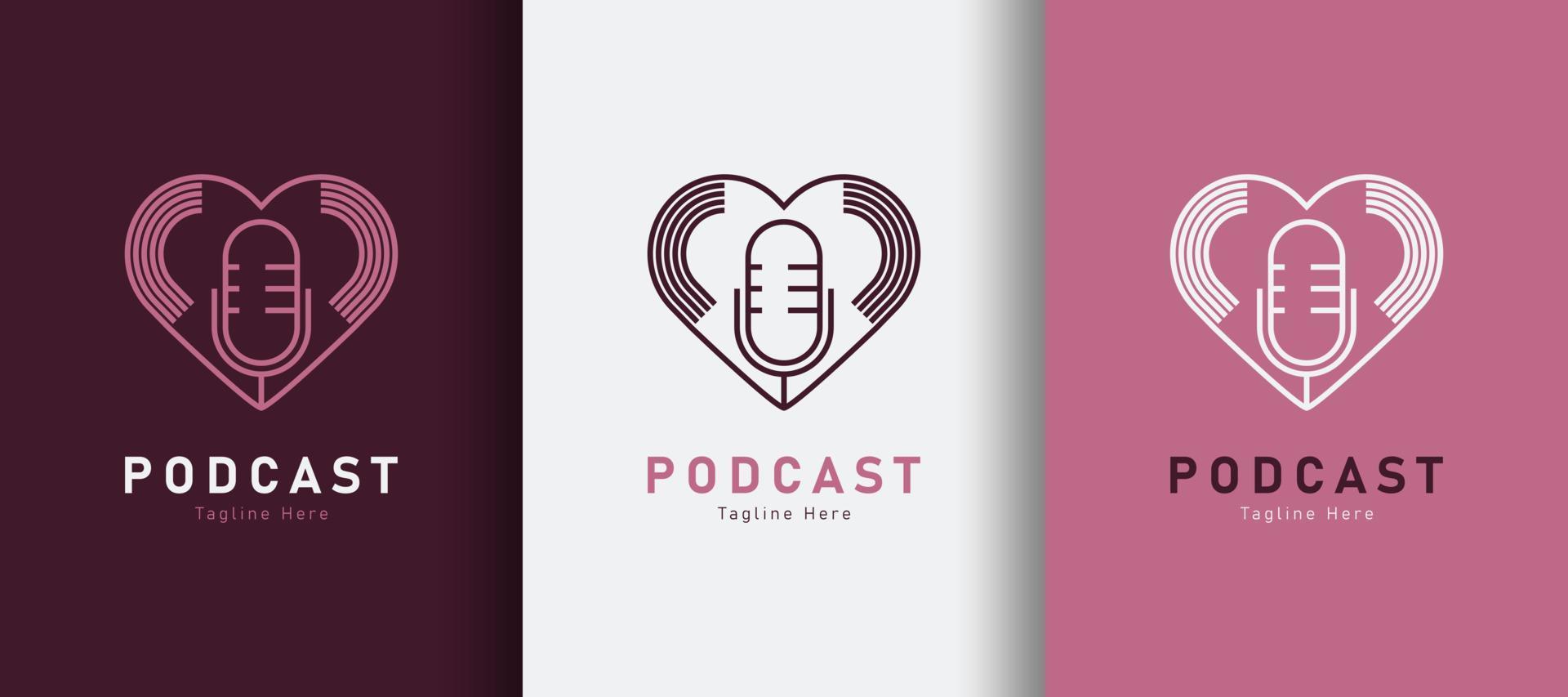 logotipo de podcast de amor detallado sobre fondo de diferentes colores vector