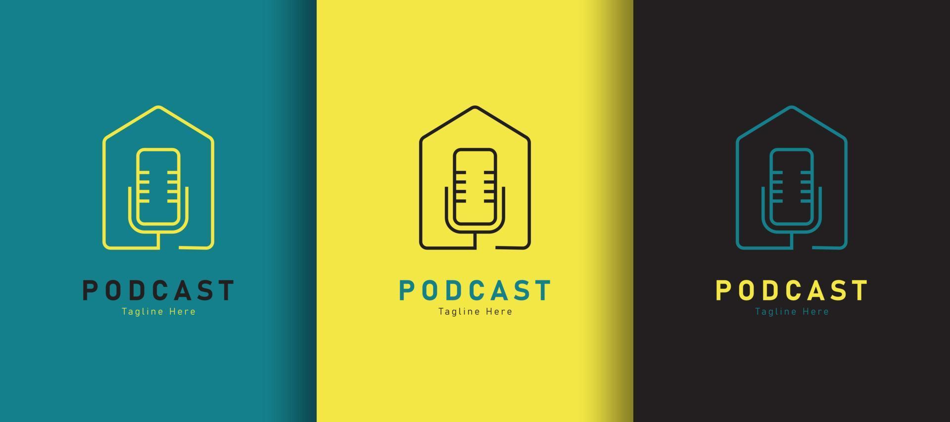 Detailed house podcast logo on different colored background vector