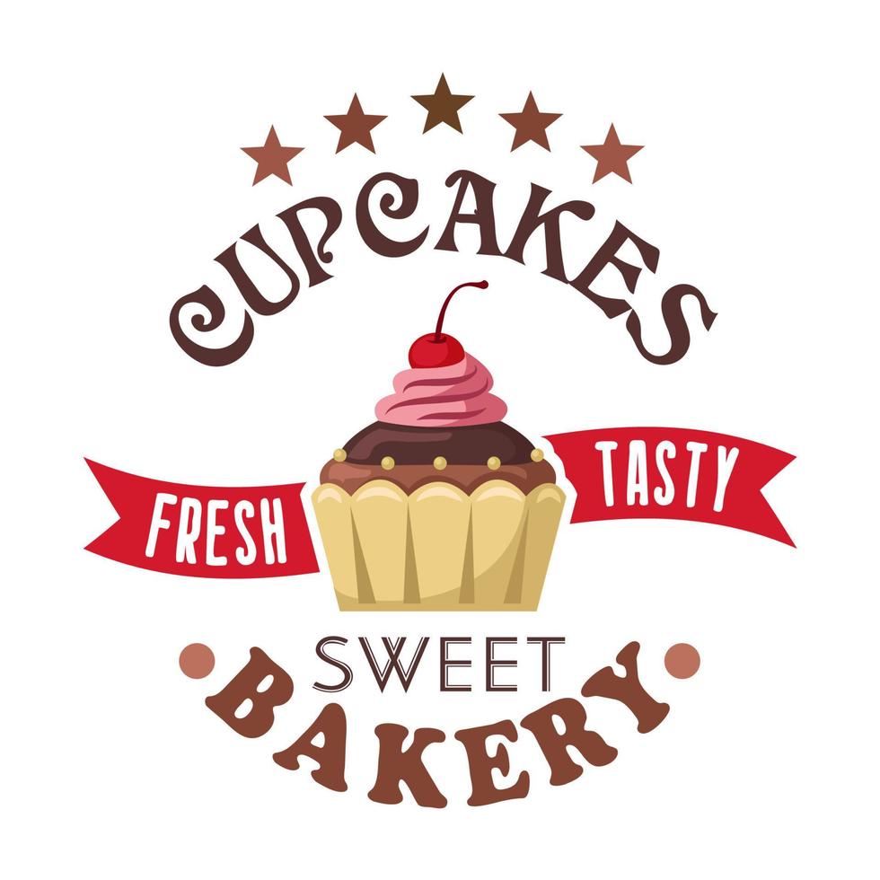 Cupcake shop round badge with chocolate muffin vector