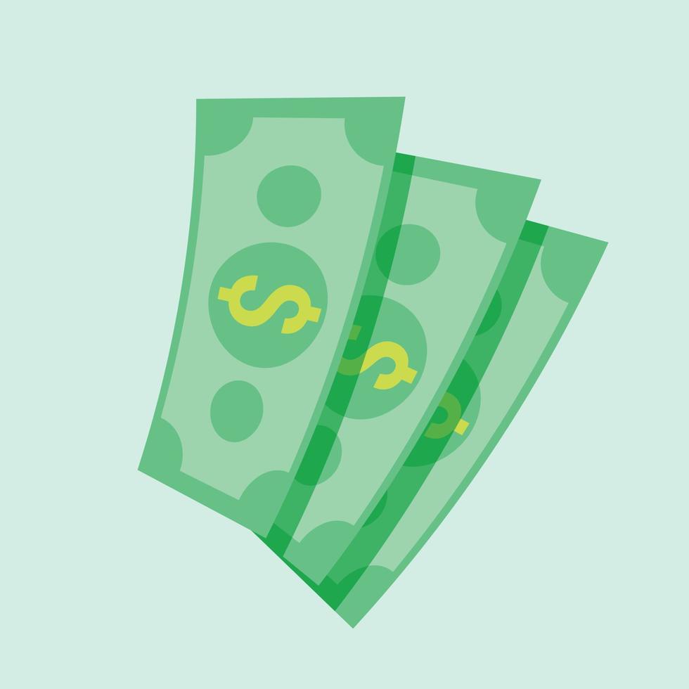 money dollar cash flat vector illustration. dollar banknotes illustration. green paper bill. Fly cartoon money isolated on blue background. suitable for finance and business