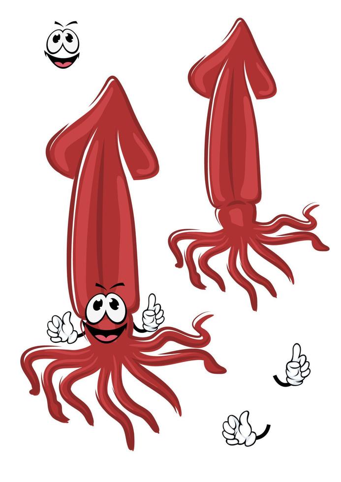 Cartoon isolated red squid character vector