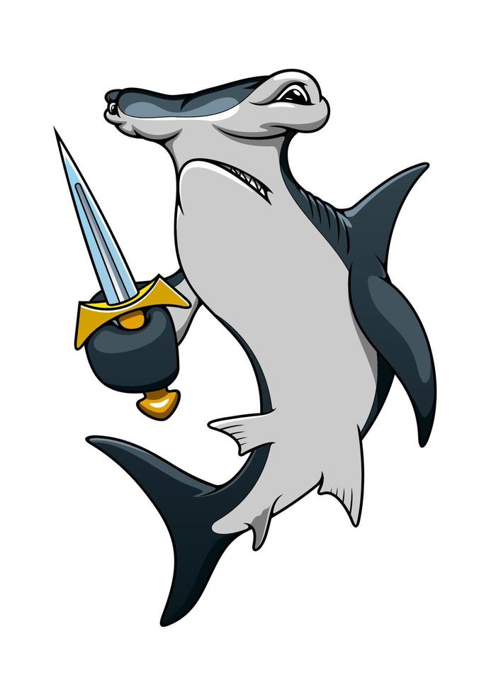 Cartoon hammerhead shark pirate with sword vector