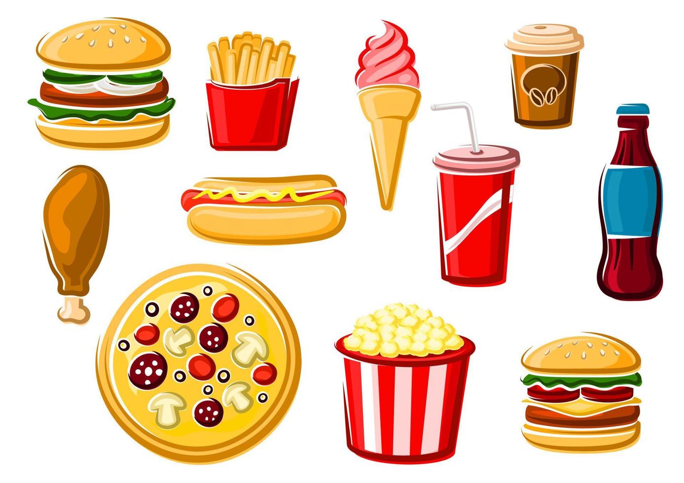 Fast food and beverage icons vector