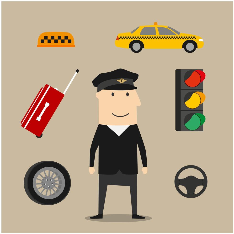 Taxi driver profession icons set vector