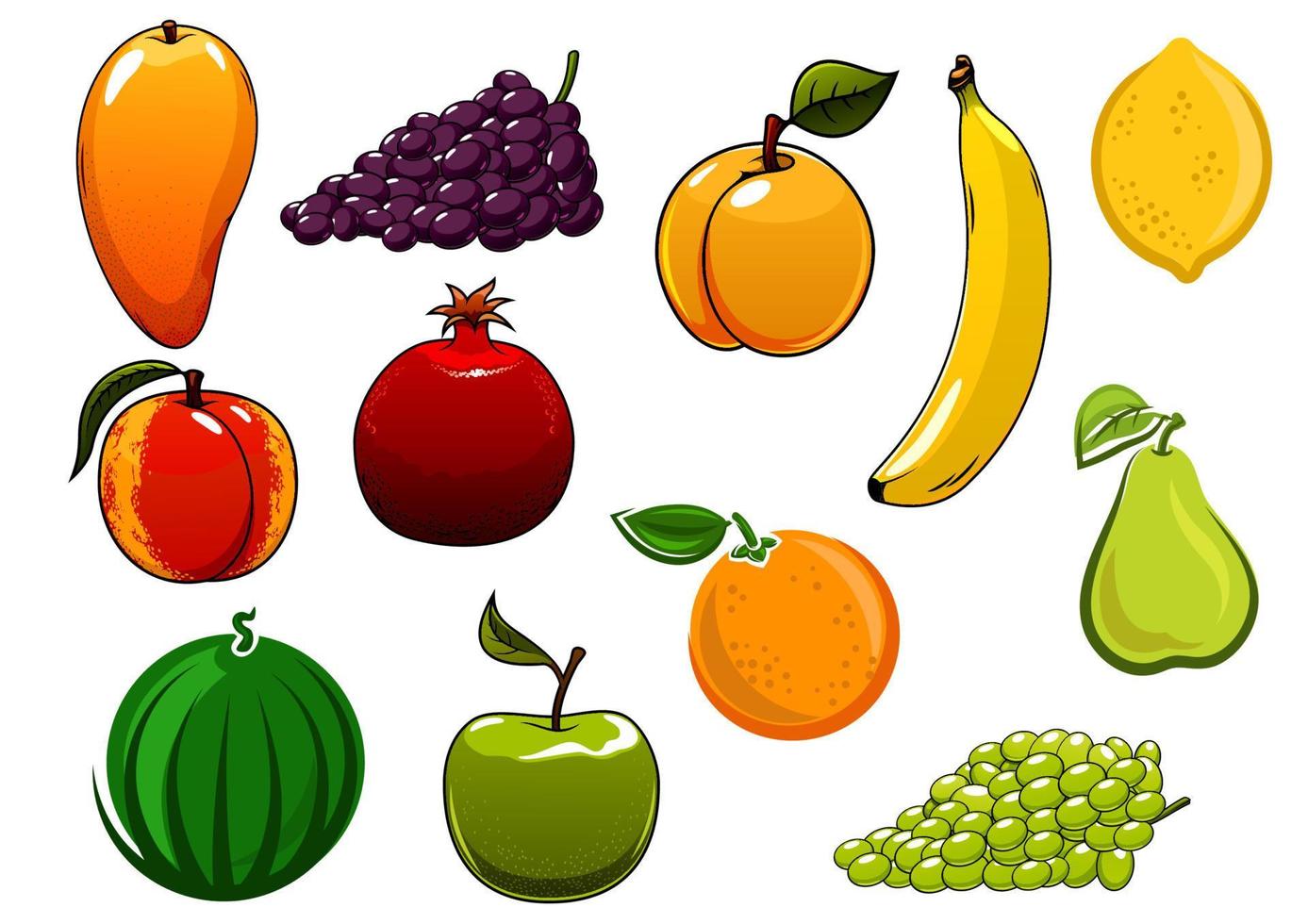 conjunto de frutas dulces orgánicas saludables aisladas vector