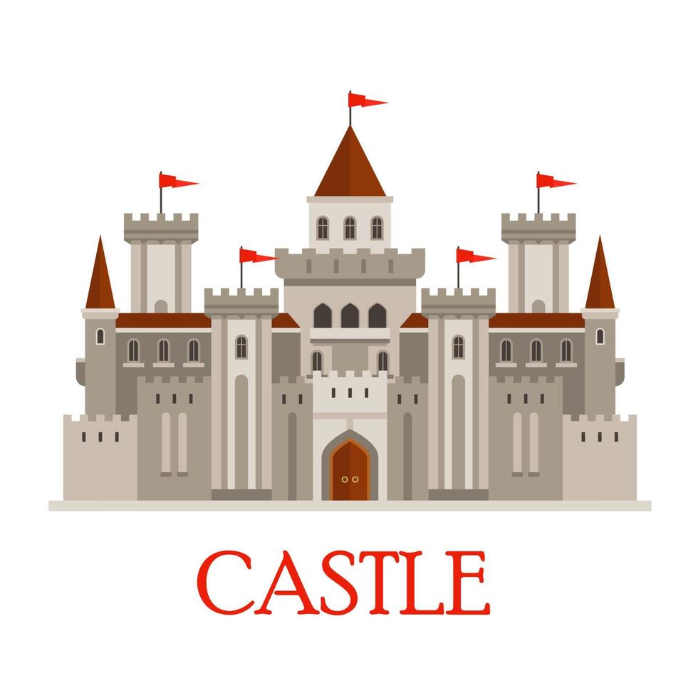 Gray medieval castle with turrets vector