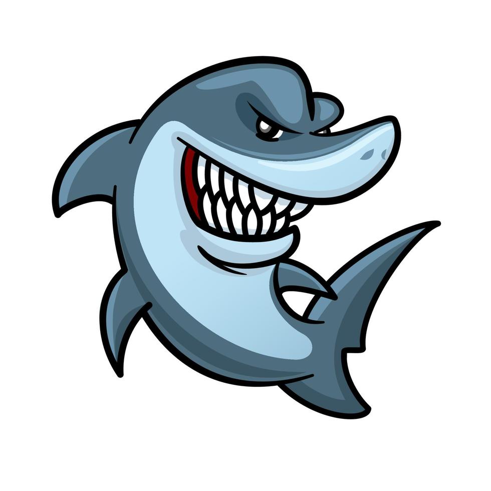 tiburón hambriento con personaje de dibujos animados de sonrisa dentuda vector