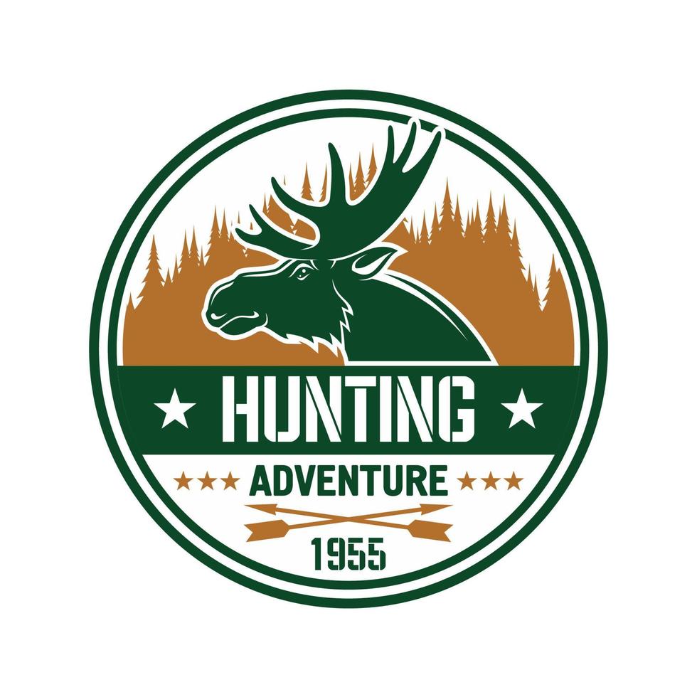 Round badge with elk for hunting club design vector