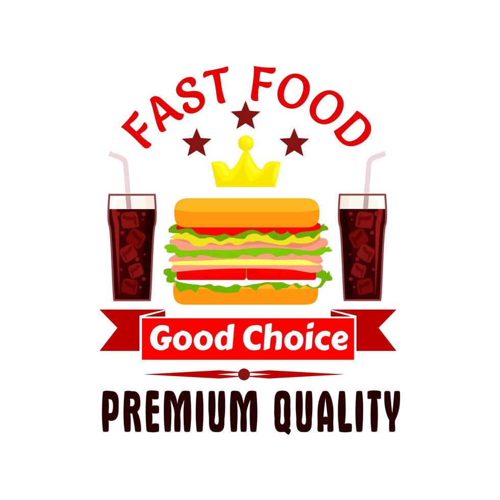 Fast food cheeseburger and soda coke icon vector
