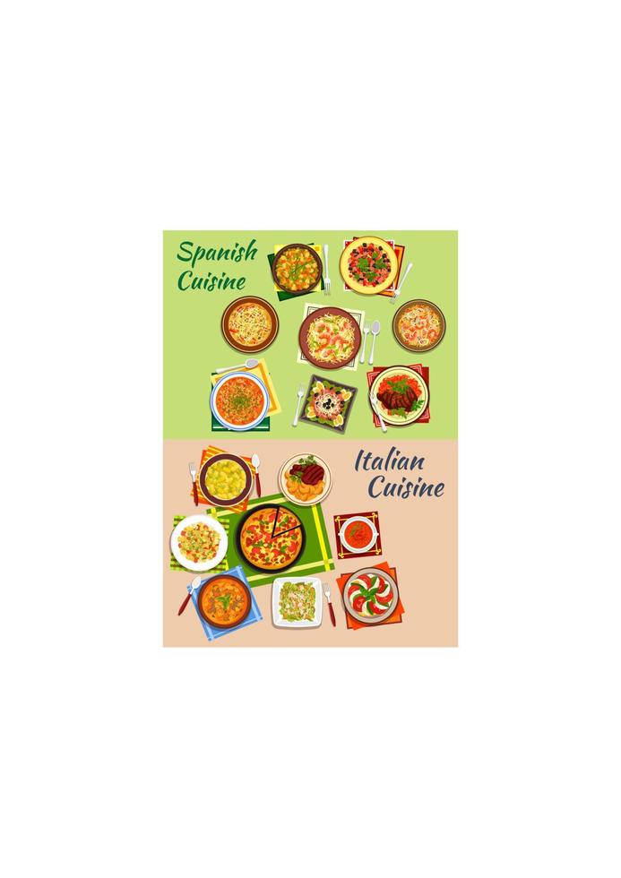 Italian and spanish cuisine fresh dinner icon vector