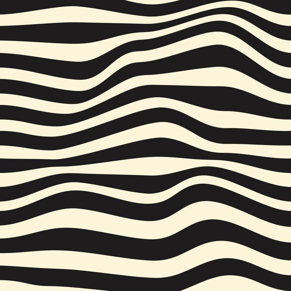 Wavy stripes background. Abstract geometric monochrome texture. Black wavy distorted stripes on a beige background. Vector illustration