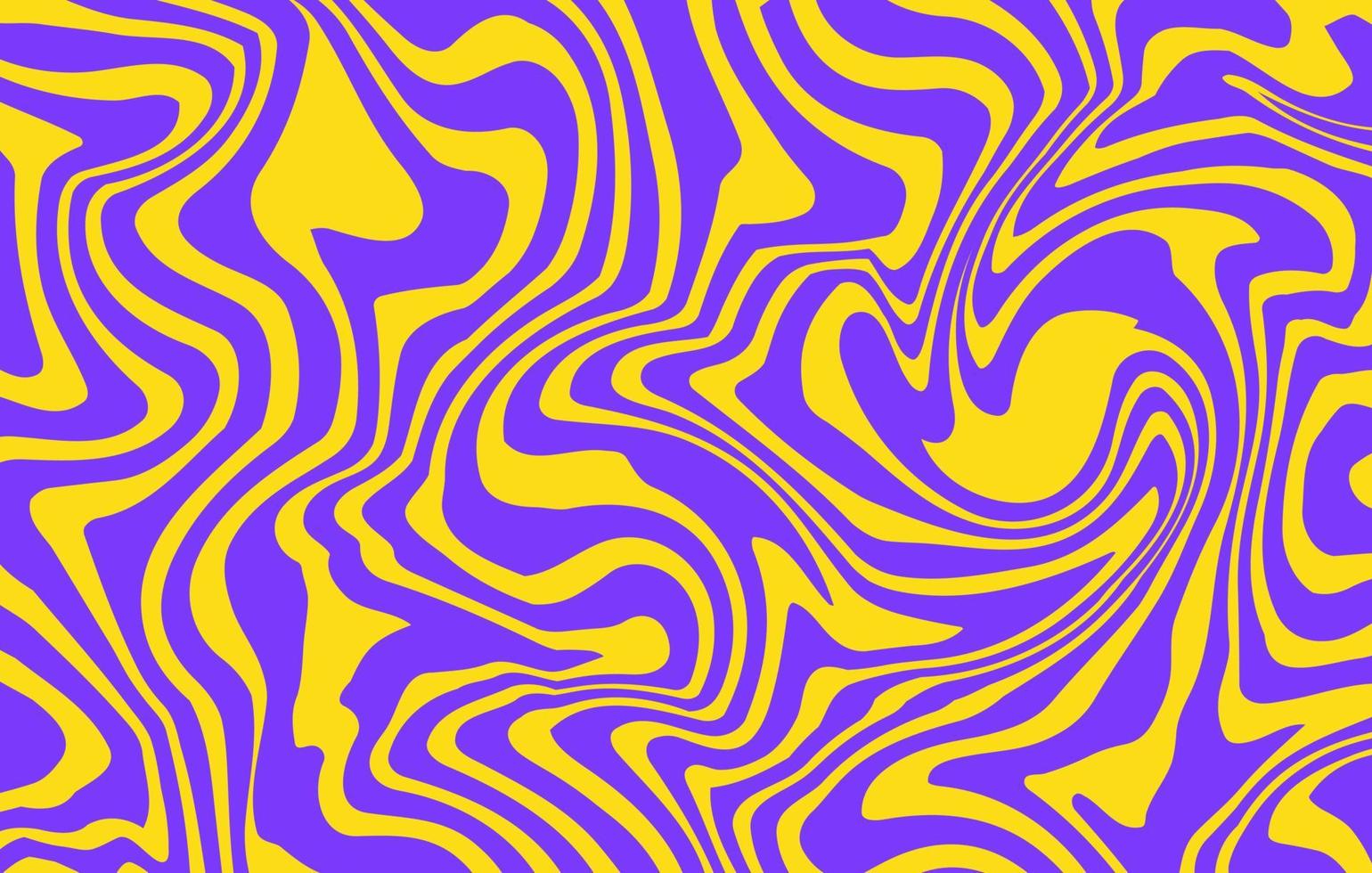 Abstract horizontal groovy background with colorful distorted waves. Trendy vector illustration in style retro 60s, 70s. Blue and yellow colors