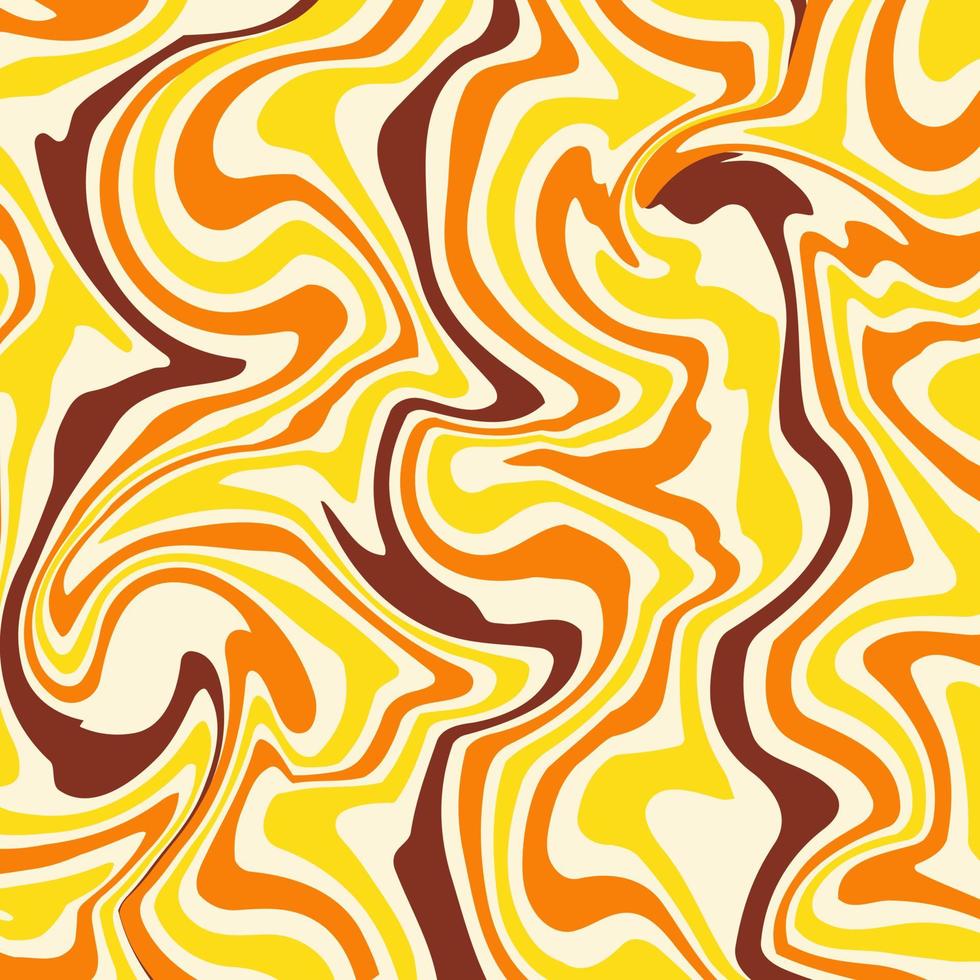 Wavy swirl square background in yellow, orange and brown colors. Vector Illustration in style hippie 70s, 60s. Aesthetic graphic print.