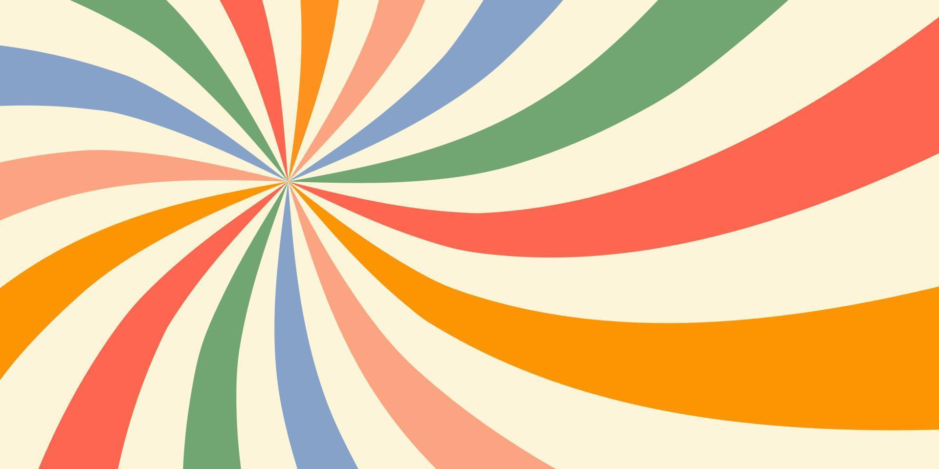 fondo horizontal retro vintage con coloridos remolinos de sol en estilo años 60, 70. ilustración vectorial vector