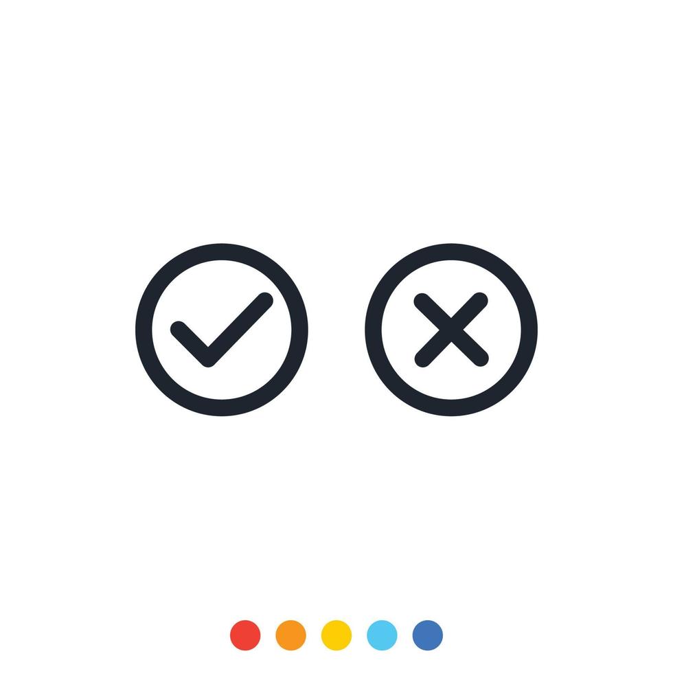 Check mark icon, Cross icon, Symbol of right and wrong. vector