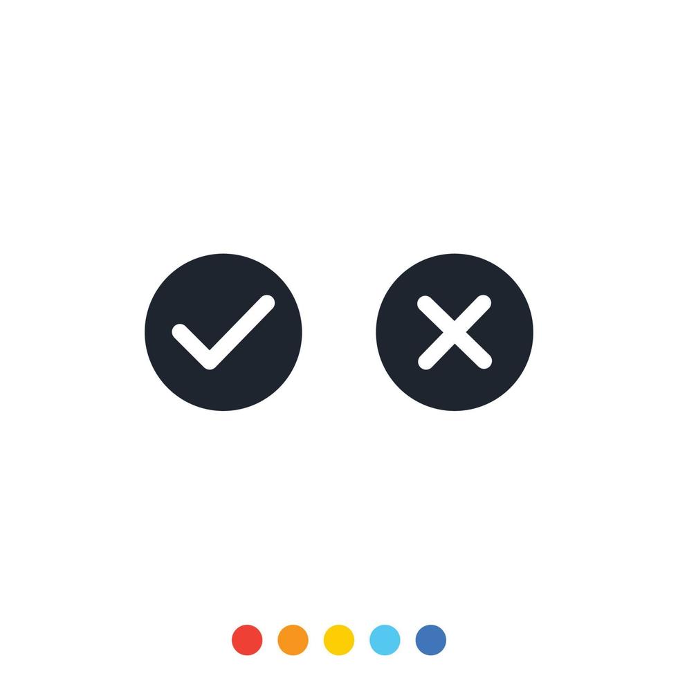 Check mark icon, Cross icon, Symbol of right and wrong. vector