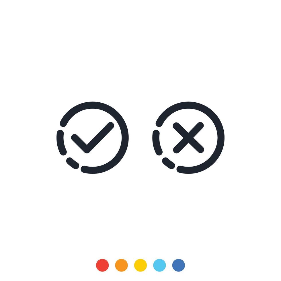 Check mark icon, Cross icon, Symbol of right and wrong. vector