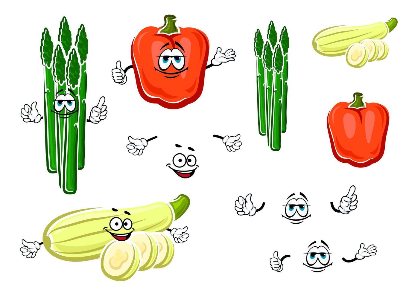 verduras de pimiento morrón, espárragos y calabacín vector