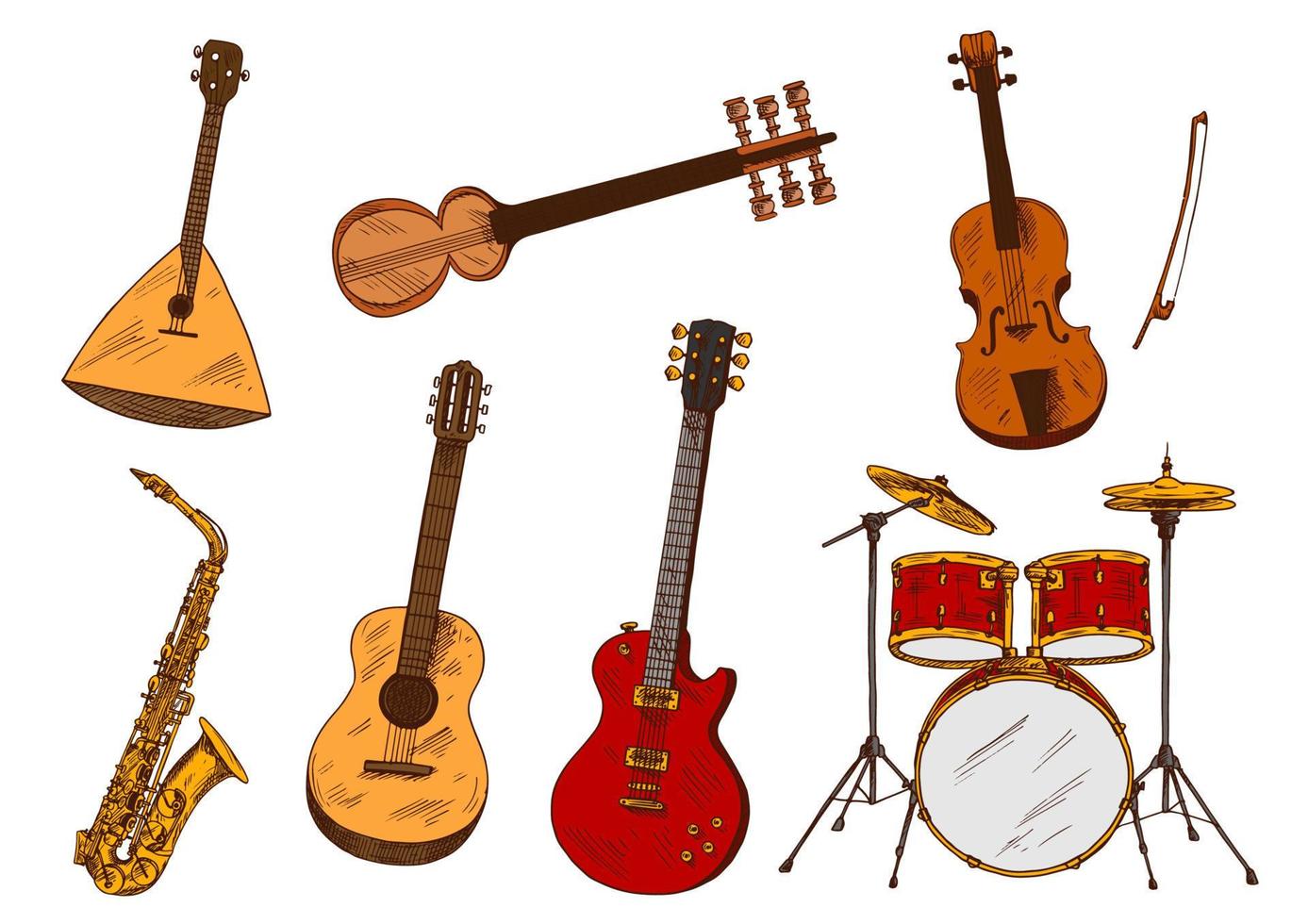 instrumentos musicales clásicos y étnicos vector