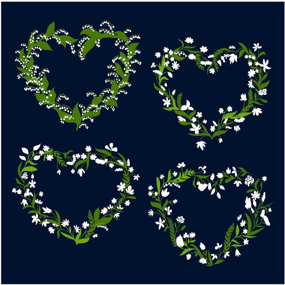 marcos florales de corazón con flores blancas vector