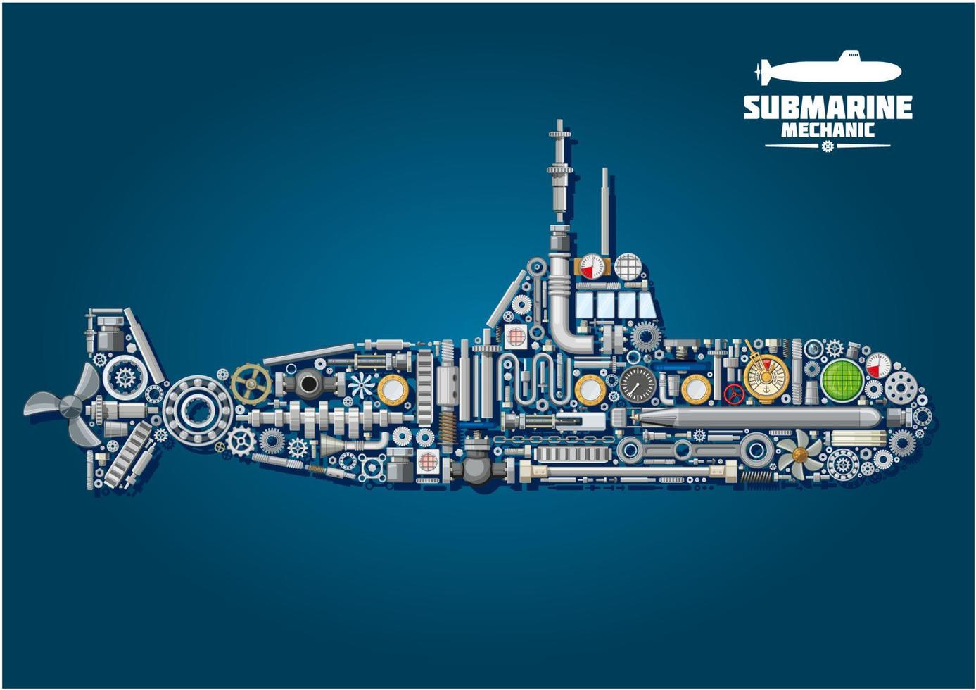 submarino de piezas y armas vector