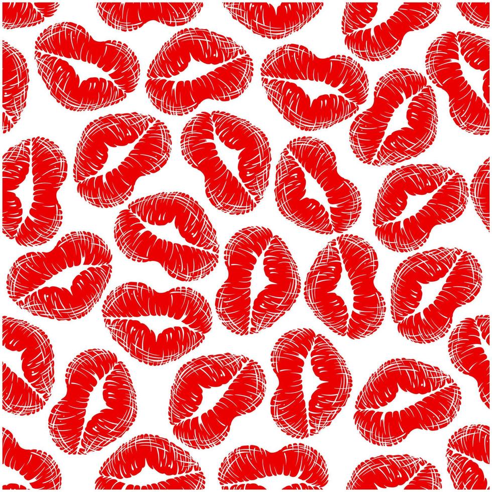Red heart shaped lips prints seamless pattern vector
