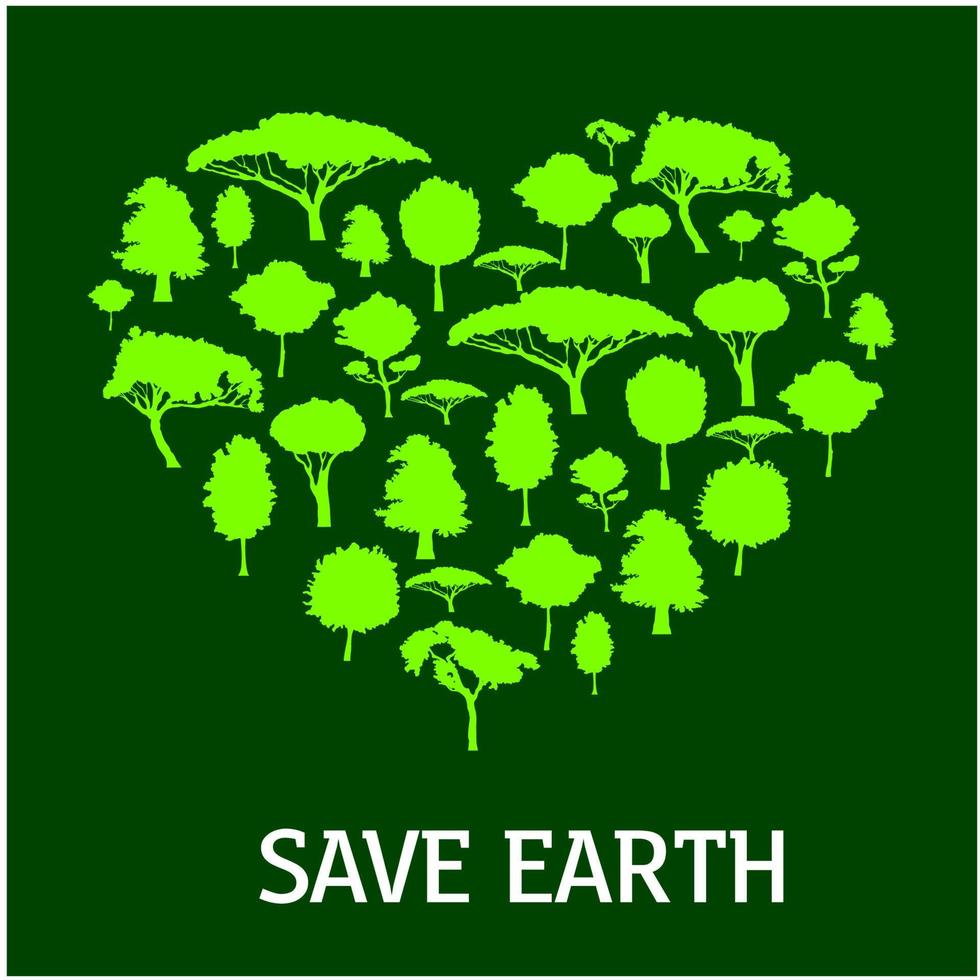 Eco green heart symbol with trees and plants vector