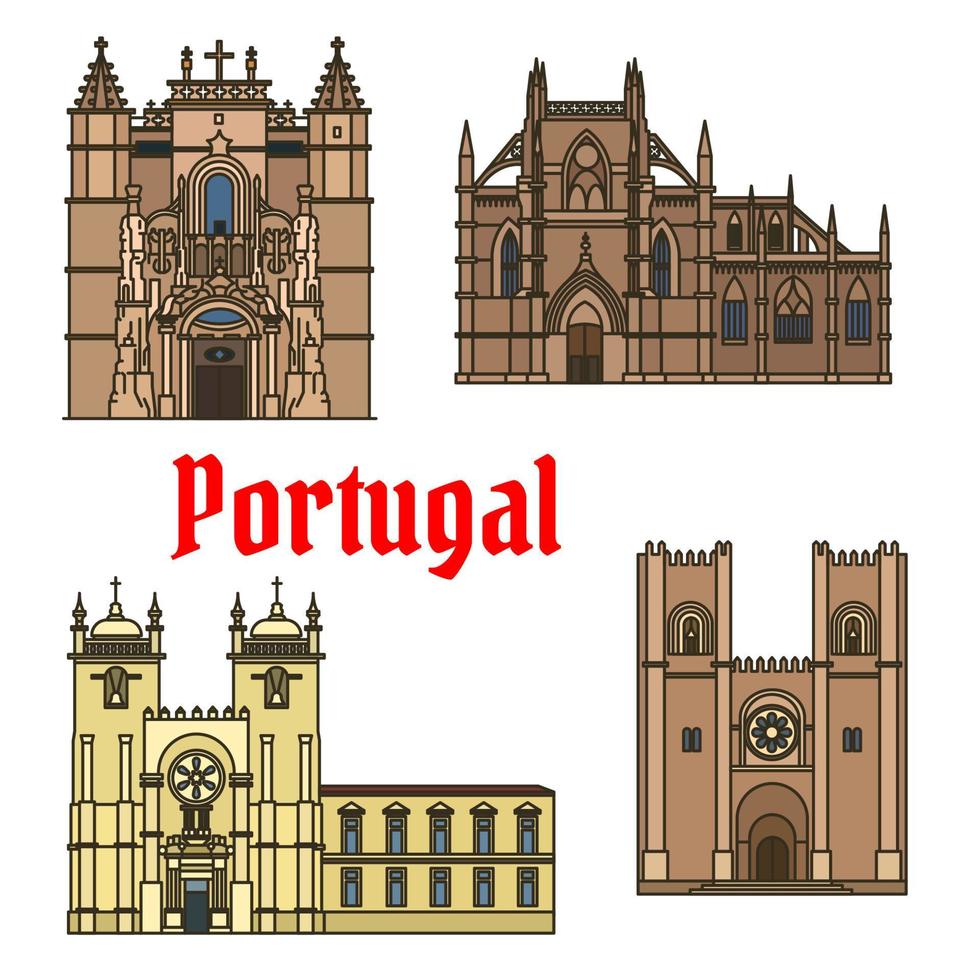 Historic buildings and sightseeings of Portugal vector