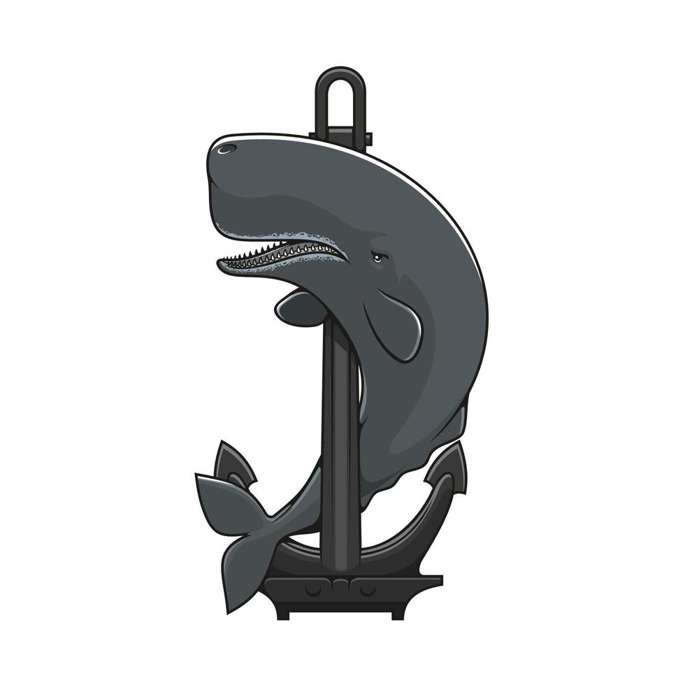 icono heráldico de ballena y ancla vector