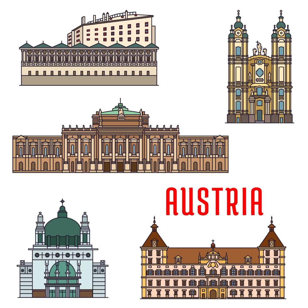 Historic buildings and architecture sightseeings of Austria vector