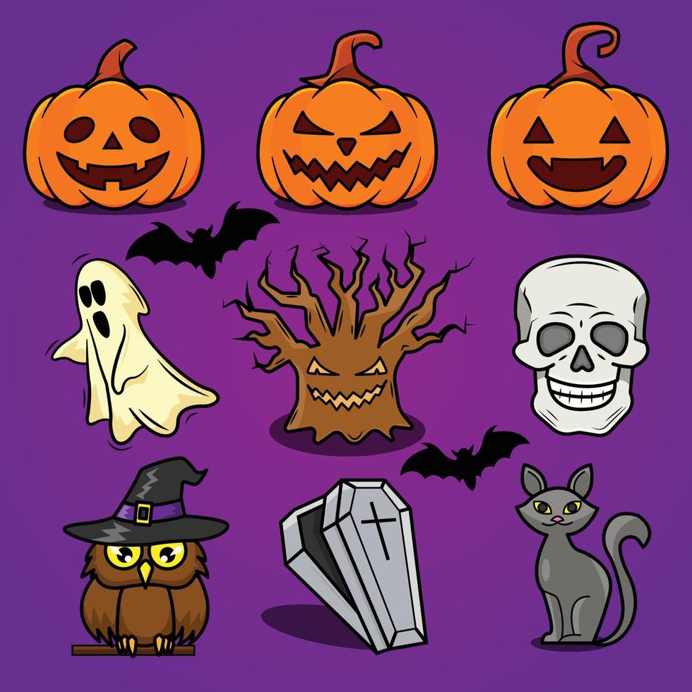 one set of halloween character vector