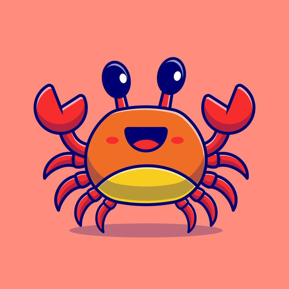 Cute Crab Cartoon Vector Icon Illustration. Animal Nature  Icon Concept Isolated Premium Vector. Flat Cartoon Style