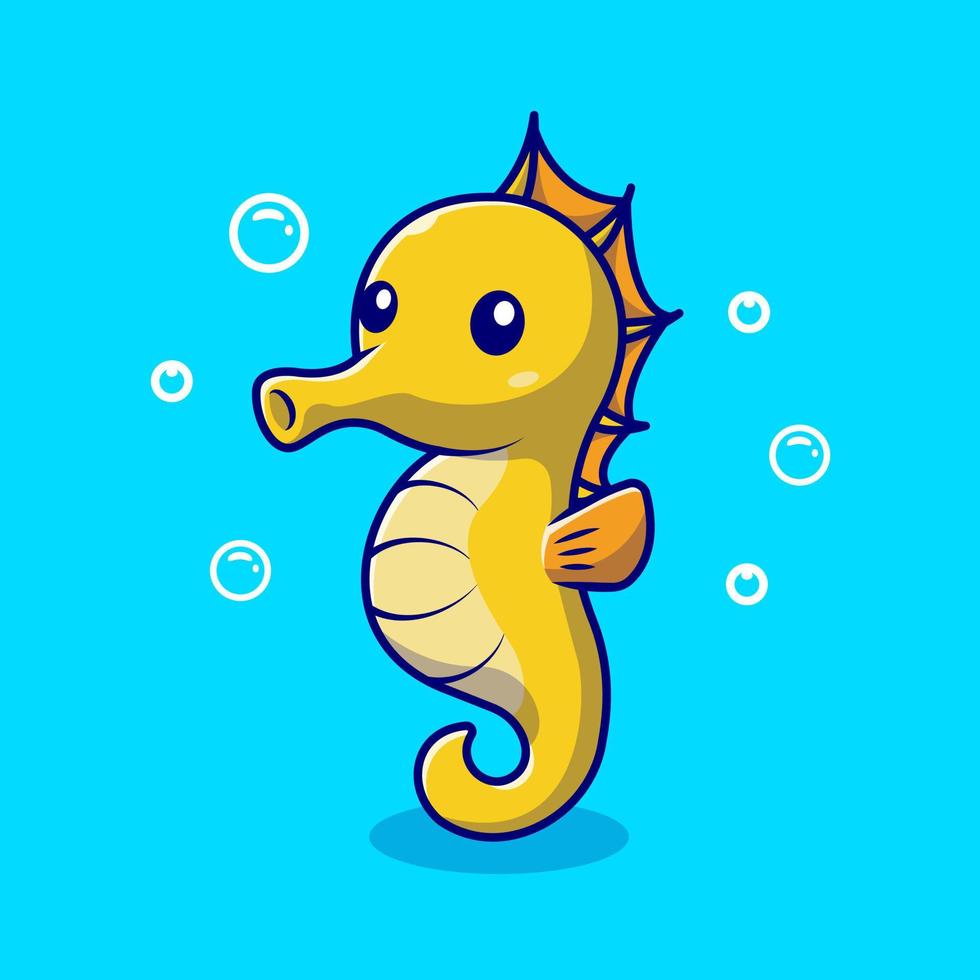 Cute Seahorse Cartoon Vector Icon Illustration. Animal  Nature Icon Concept Isolated Premium Vector. Flat Cartoon  Style