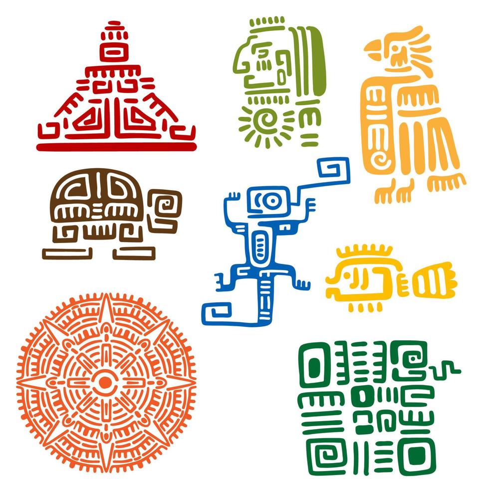 Ancient mayan and aztec totems or signs vector