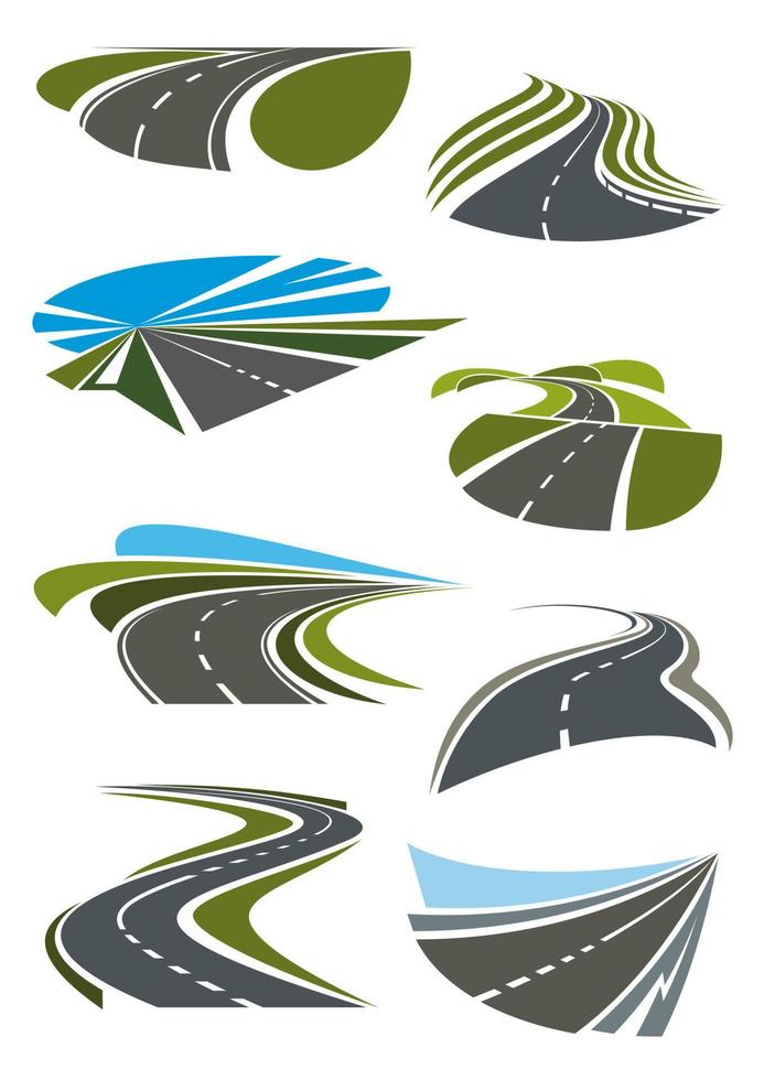 Roads and highway icons set vector