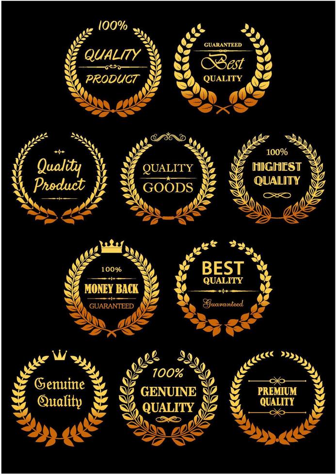 Golden laurel wreaths for Quality Guarantees label vector