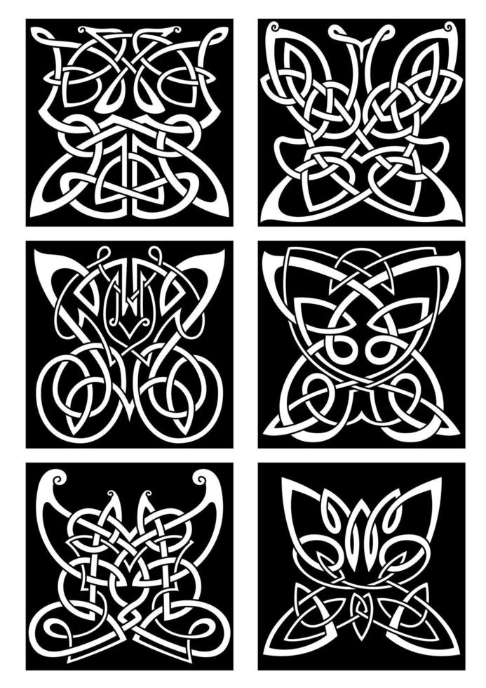 Tribal tattoos with celtic ornamental butterflies vector