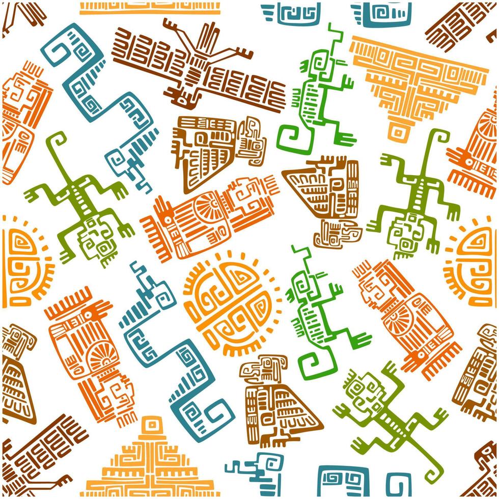 Ancient mexican seamless pattern with mayan totems vector