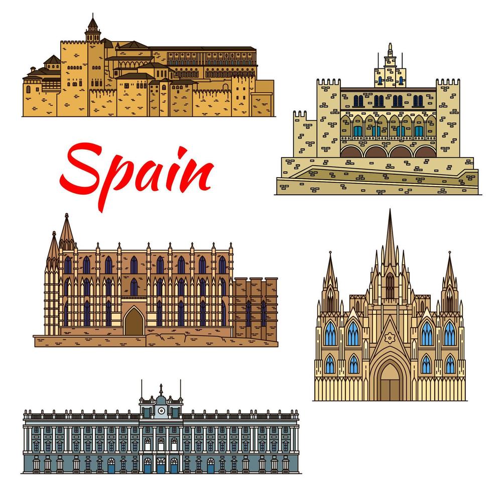 iconos emblemáticos de viaje de españa vector