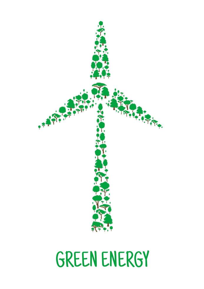 Wind turbine symbol made up of green trees vector