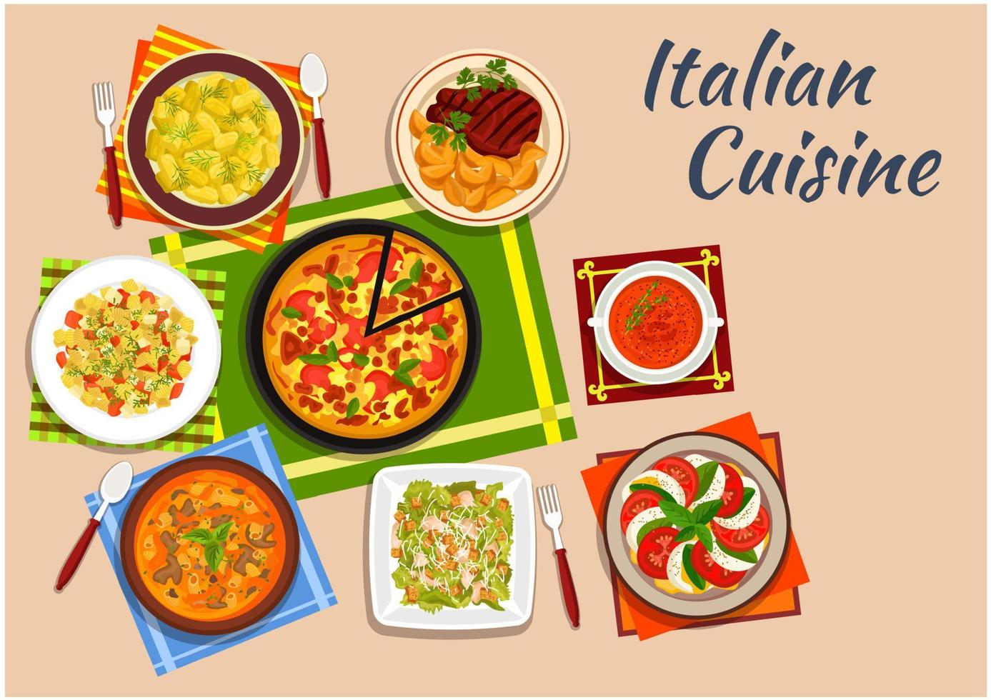 National italian cuisine menu dishes vector